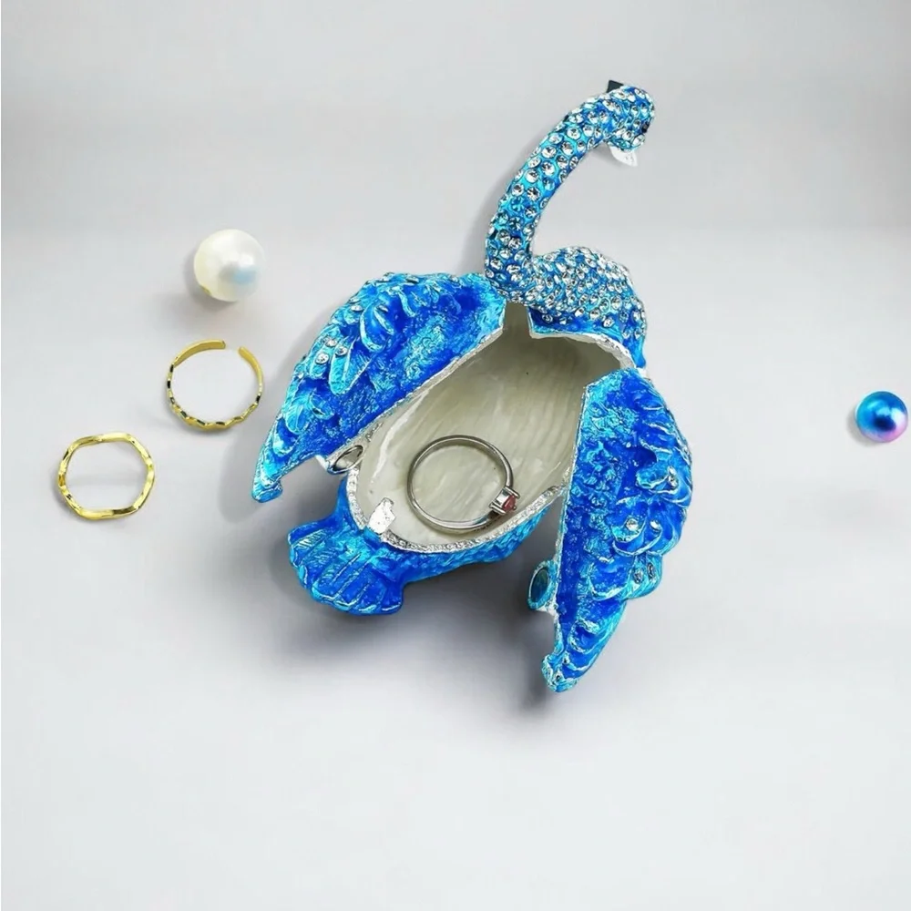 ✨ Blue Crystal Swan Trinket Box – Jeweled Keepsake & Ring Holder, Gift Idea